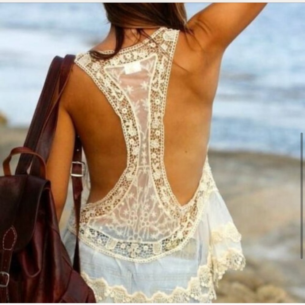 Last 1 M! New Bohemian Crochet & Lace Tank Top Swim Coverup - Picture 4 of 16